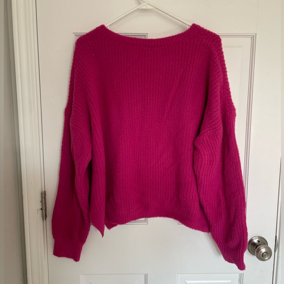 Hot Pink Arula (Altar’d State) V-Neck Sweater - Picture 2 of 4